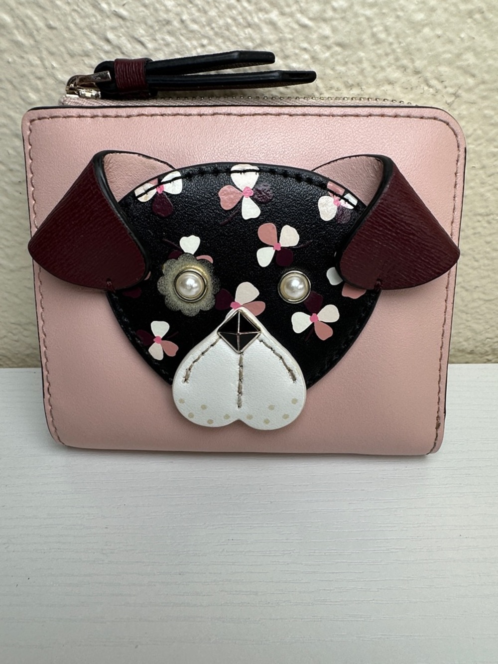kate spade Pink Floral Dog Appliqué Wallet